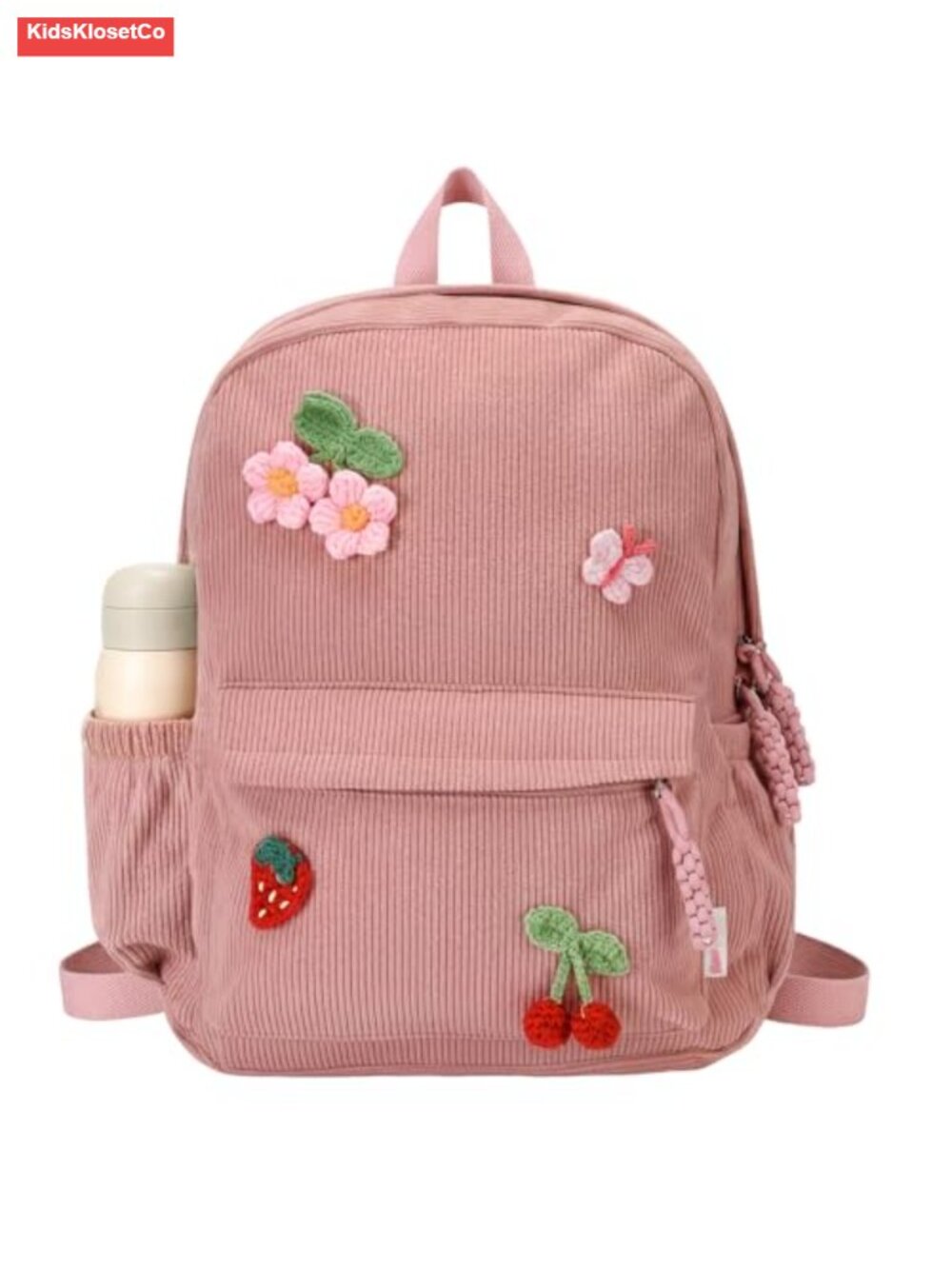 Corduroy Kids Backpack with Handmade Crochet Charms for School